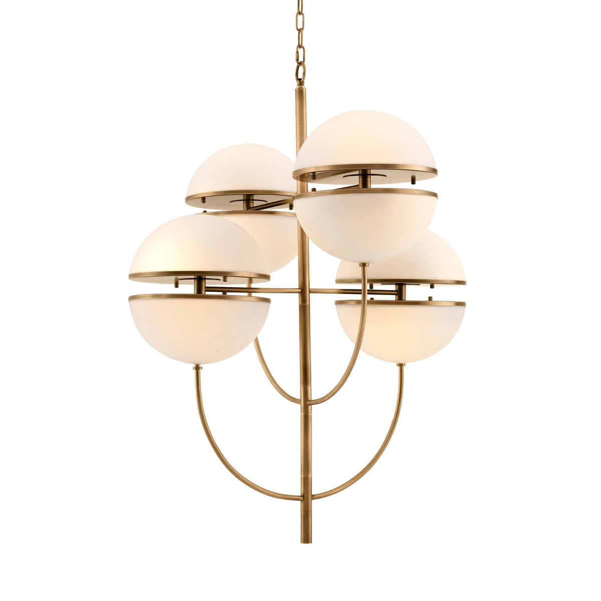 Antique Brass Chandelier with Split Glass Globe Cluster