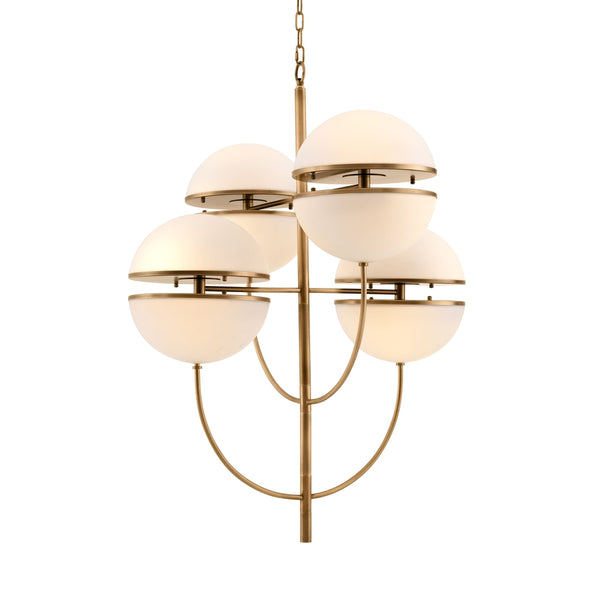 Antique Brass Chandelier with Split Glass Globe Cluster