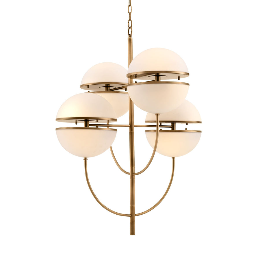 Antique Brass Chandelier with Split Glass Globe Cluster