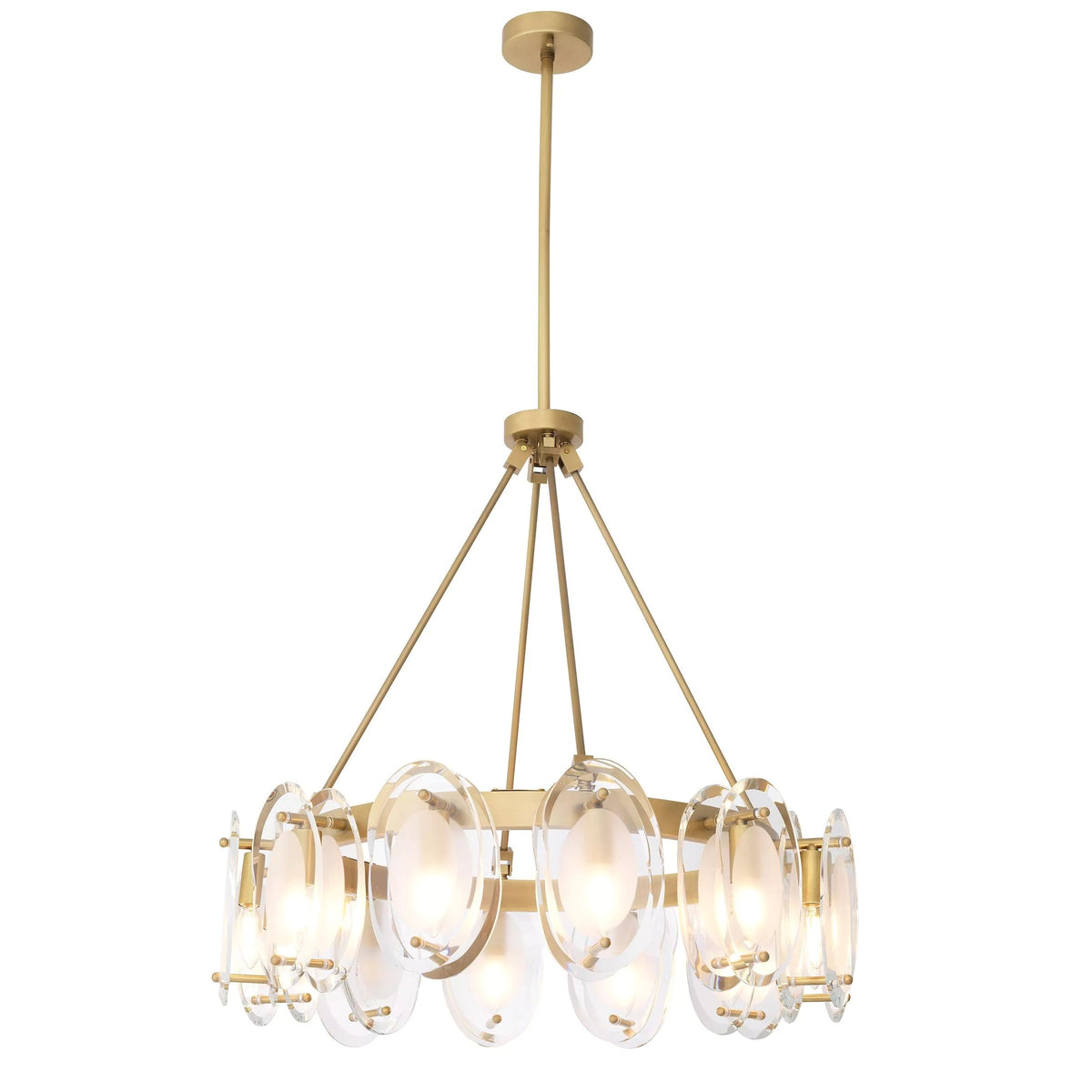 Antique Brass Cluster Chandelier with Bevelled Glass Shades