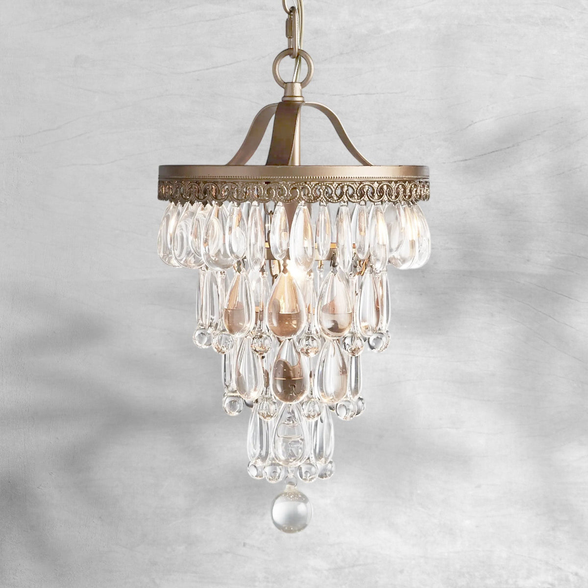 Antique Gold Iron Pendant with Crystal Droplets