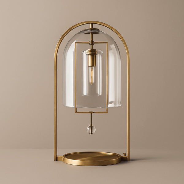 Arched Brass Table Lamp with Layered Glass Bell