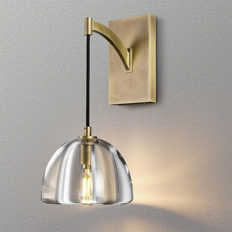 Arched Brass Wall Sconce with Crystal Domes