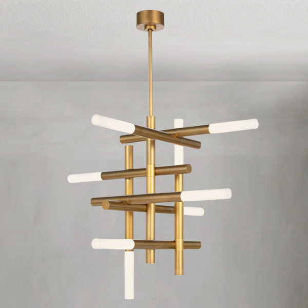 Architectural Steel Arm Chandelier with Frosted Diffusers