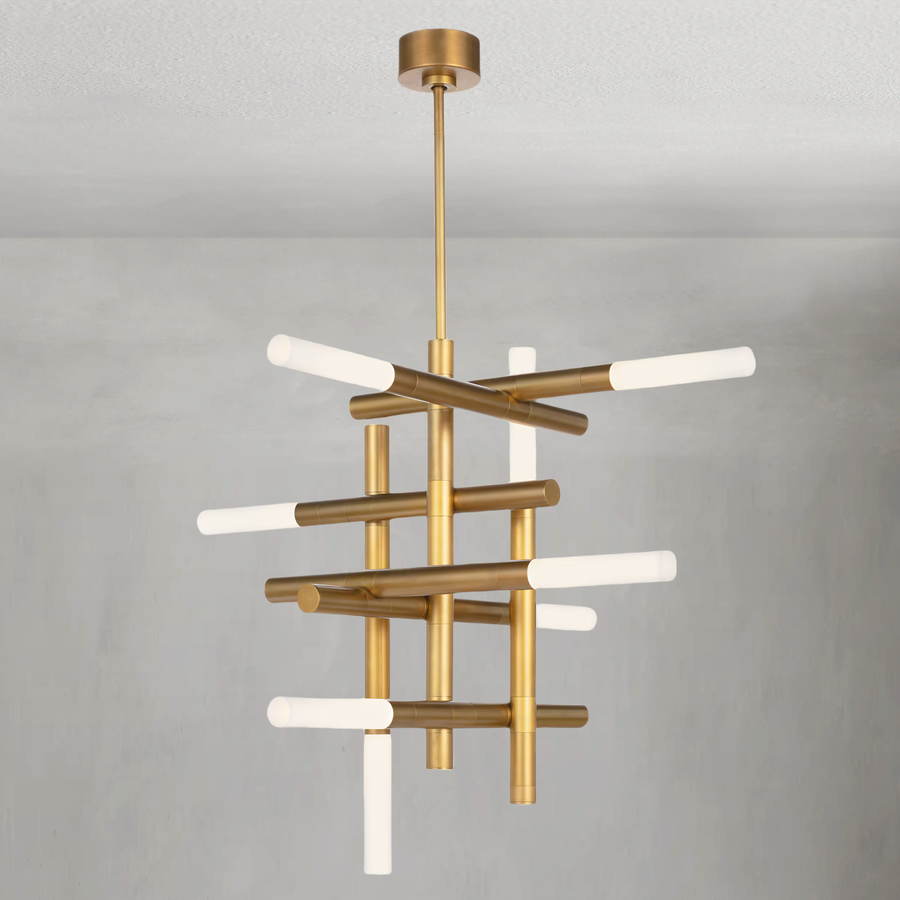 Architectural Steel Arm Chandelier with Frosted Diffusers