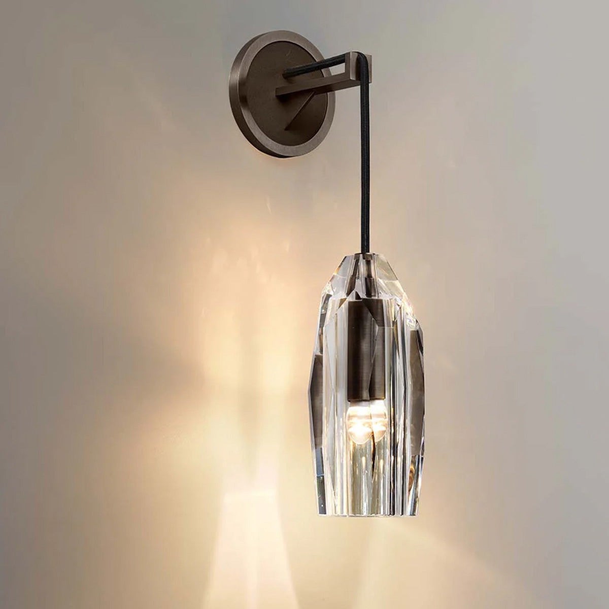 Art Deco Brass and Crystal Shade Wall Sconce