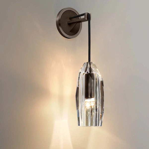 Art Deco Brass and Crystal Shade Wall Sconce