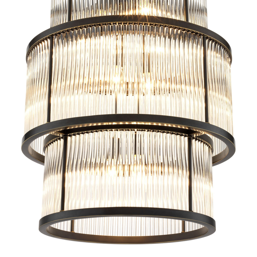 Art Deco Bronze Drum Chandelier with Glass Rods