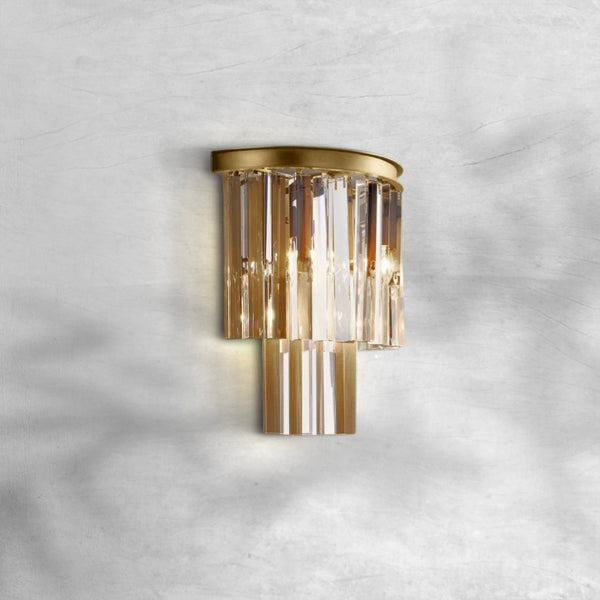 Art Deco Faceted Glass Prism Iron Wall Sconce