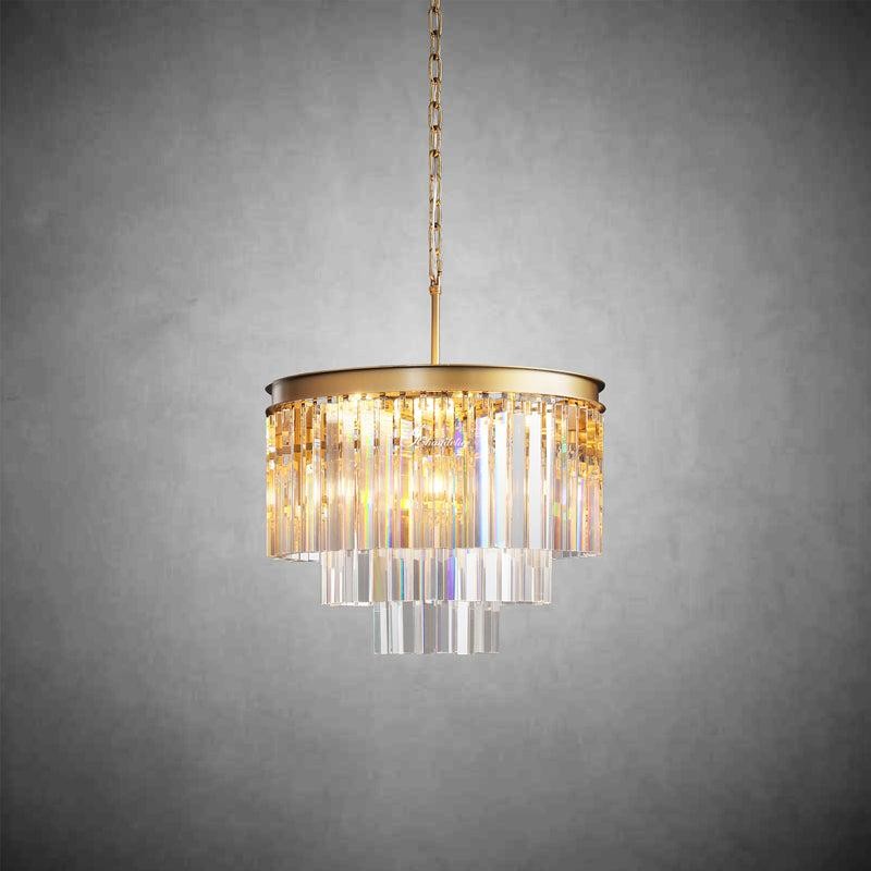 Art Deco Iron Ring and Crystal Globe Chandelier
