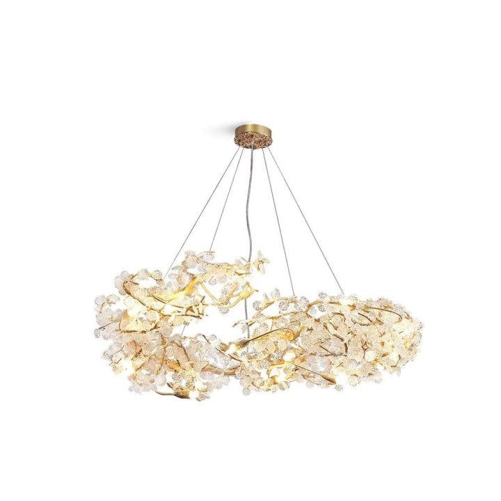 Art Deco Shell Glass and Brass Cluster Chandelier