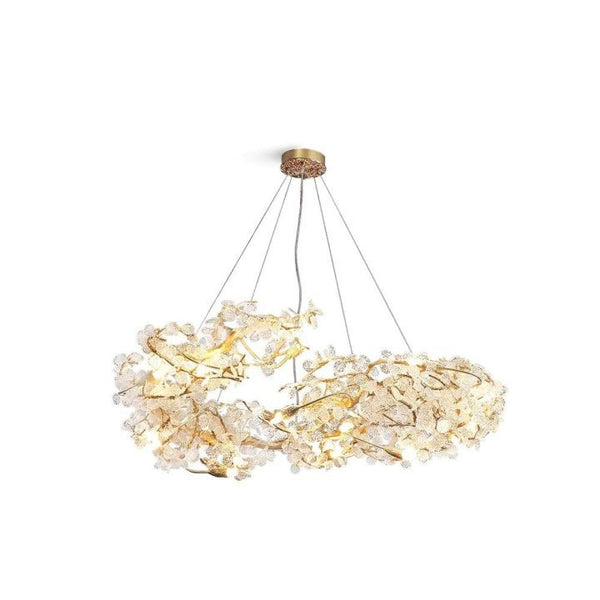 Art Deco Shell Glass and Brass Cluster Chandelier
