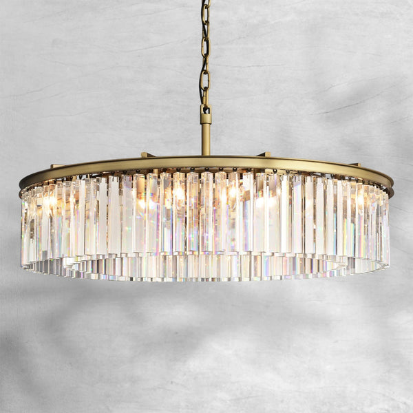 Art Deco Tiered Crystal Ring Brass Chandelier