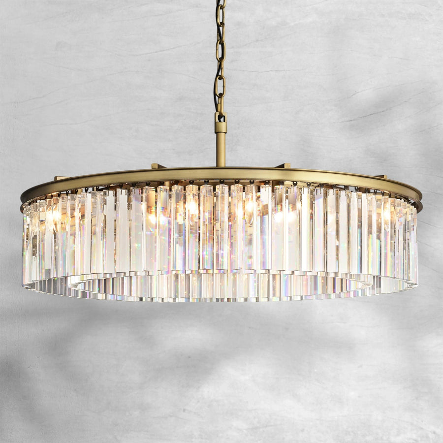Art Deco Tiered Crystal Ring Brass Chandelier