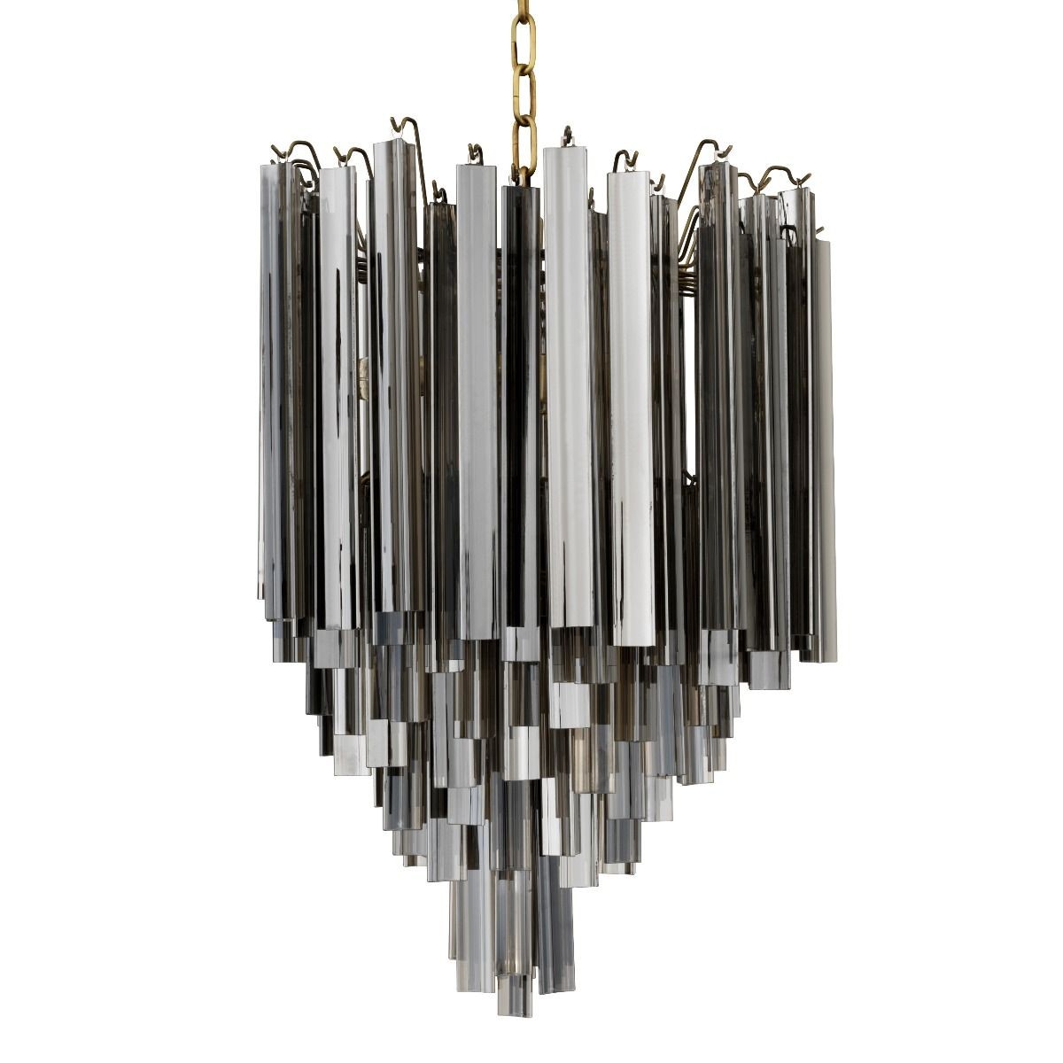 Art Deco Tiered Glass Droplet Brass Chandelier