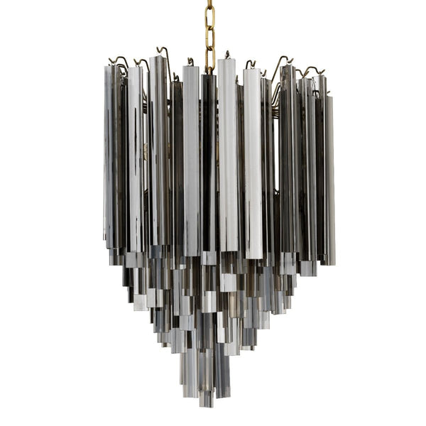 Art Deco Tiered Glass Droplet Brass Chandelier
