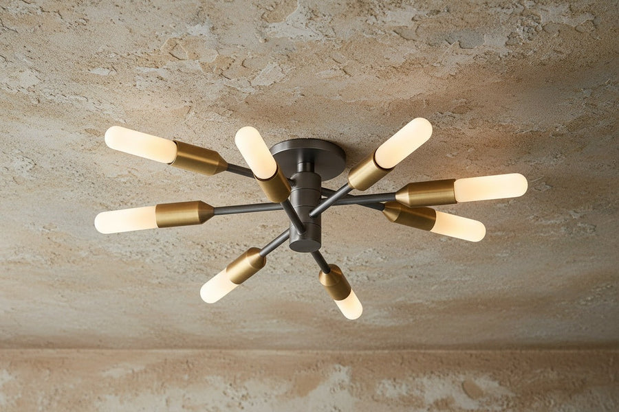 Asymmetric Matte Black Steel Sputnik Flush Mount