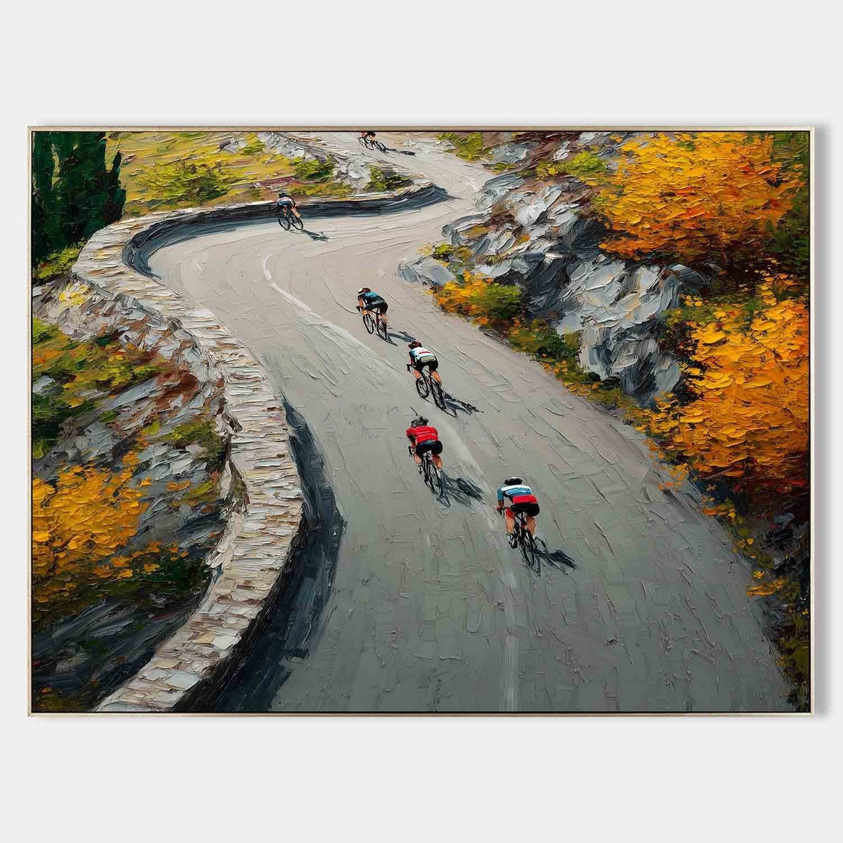 Autumn Cyclists on a Mountain Bend