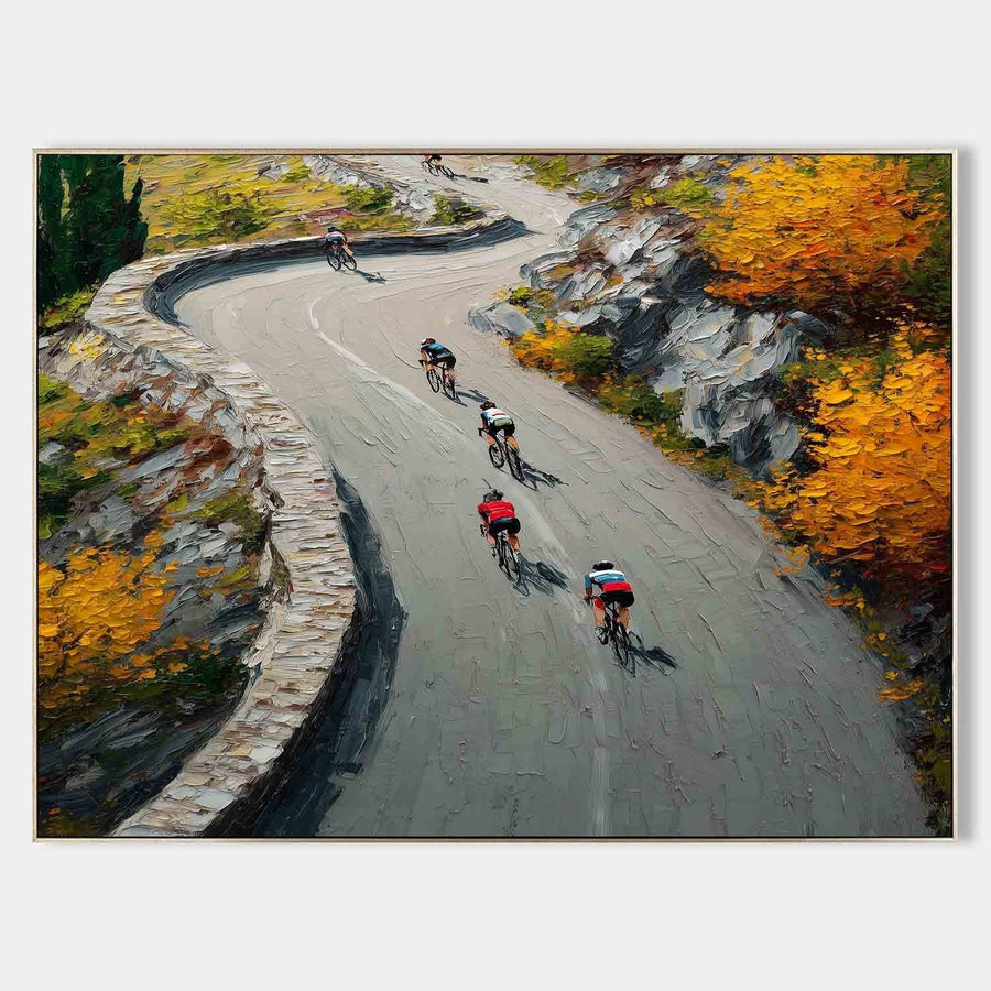 Autumn Cyclists on a Mountain Bend