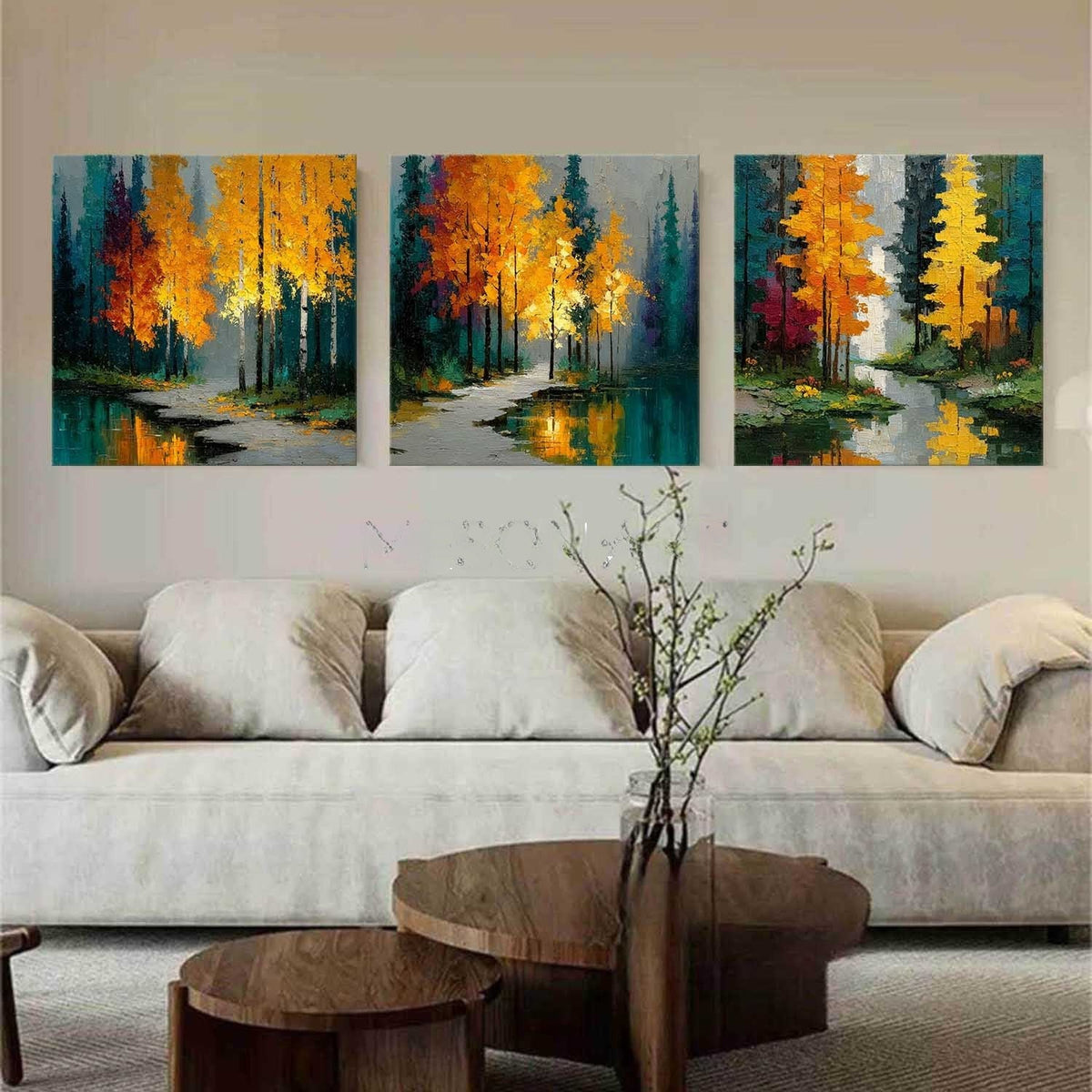Autumn Forest Path Triptych