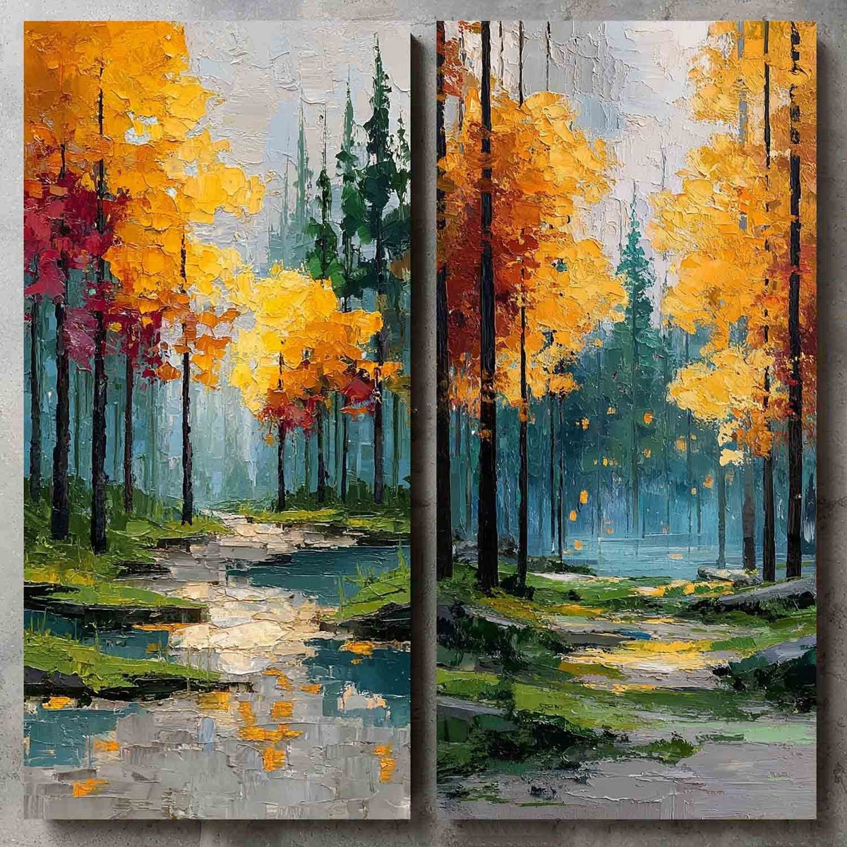 Autumn Forest Stream Diptych