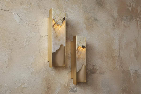 Backlit Onyx Panel Brass Framed Wall Sconce