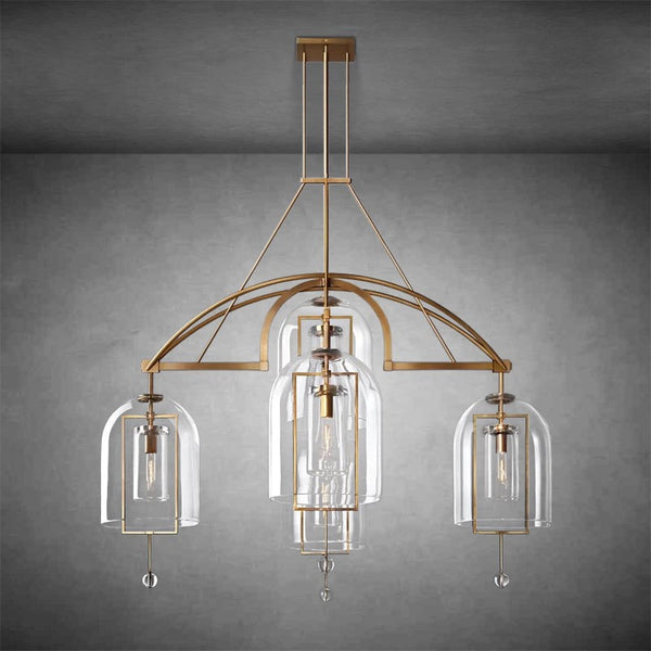 Balanced Blown Glass Disc and Sphere Brass Chandelier
