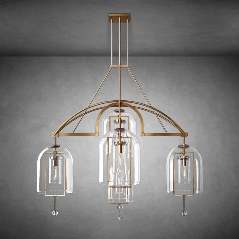 Balanced Blown Glass Disc and Sphere Brass Chandelier