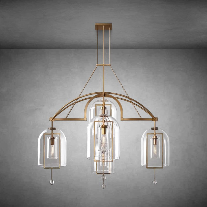 Balanced Blown Glass Globe Brass Chandelier