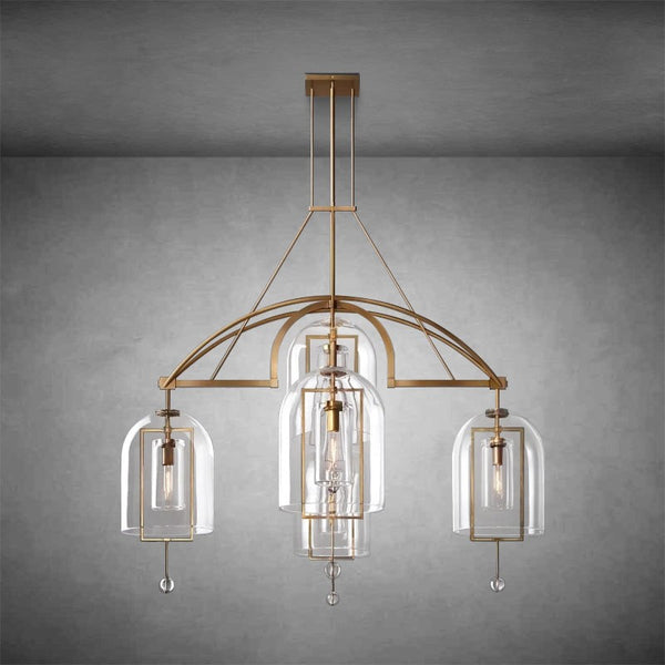 Balanced Blown Glass Globe Brass Chandelier