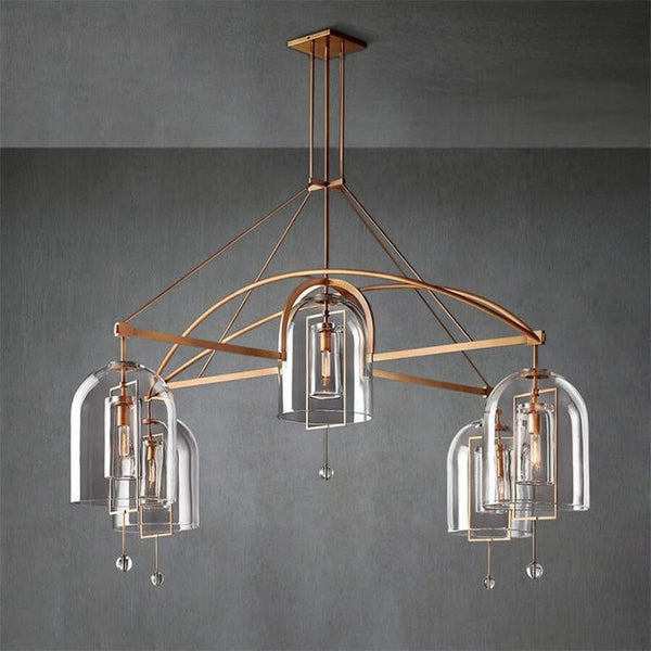 Balanced Brass Ring Chandelier with Glass Discs and Spheres