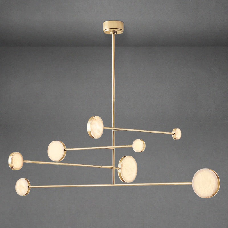 Balanced Linear Steel and Alabaster Mobile Chandelier