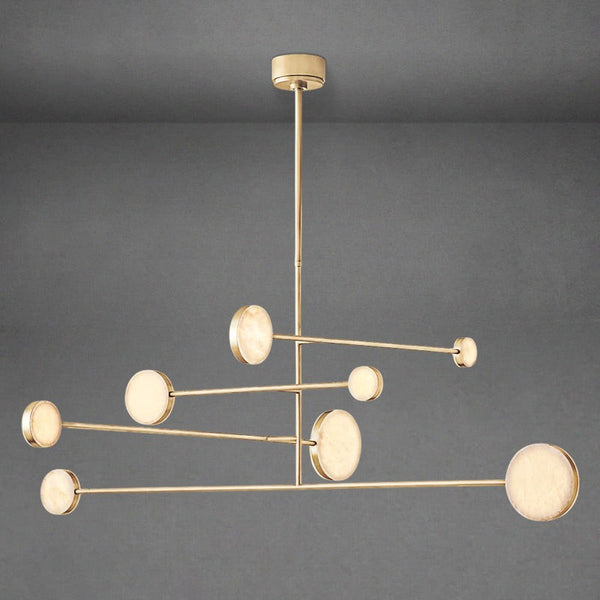 Balanced Linear Steel and Alabaster Mobile Chandelier