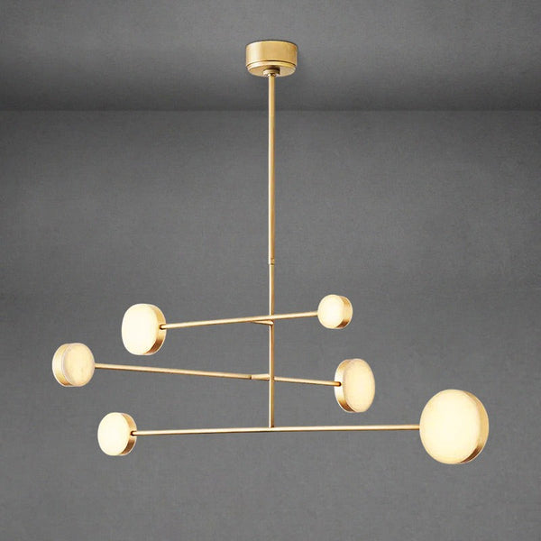 Balanced Tiered Alabaster and Steel Mobile Chandelier