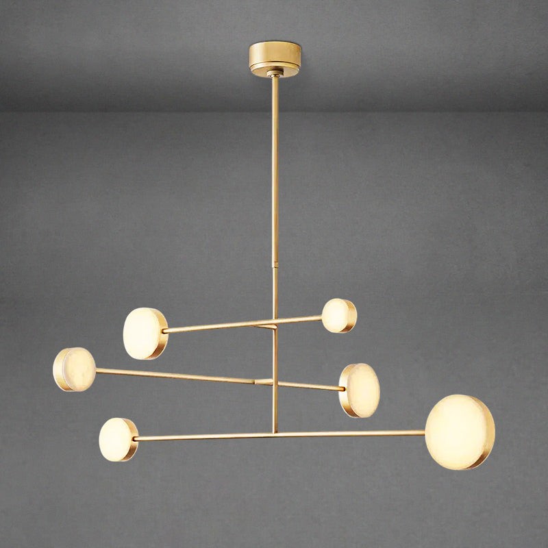 Balanced Tiered Alabaster and Steel Mobile Chandelier