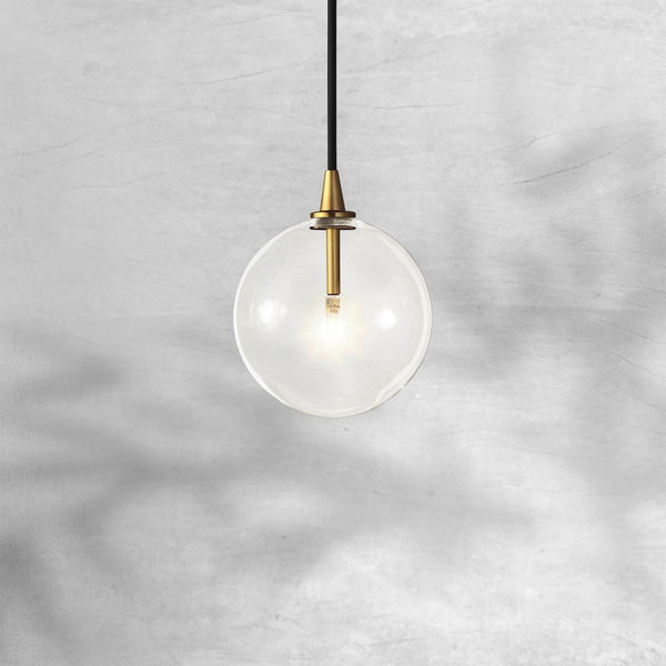 Balanced Twin Clear Glass Globe Brass Arm Pendant