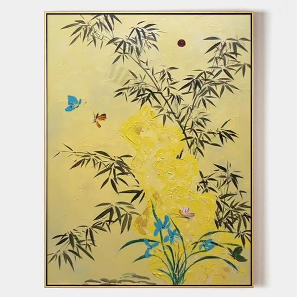 Bamboo and Blue Iris on Gold