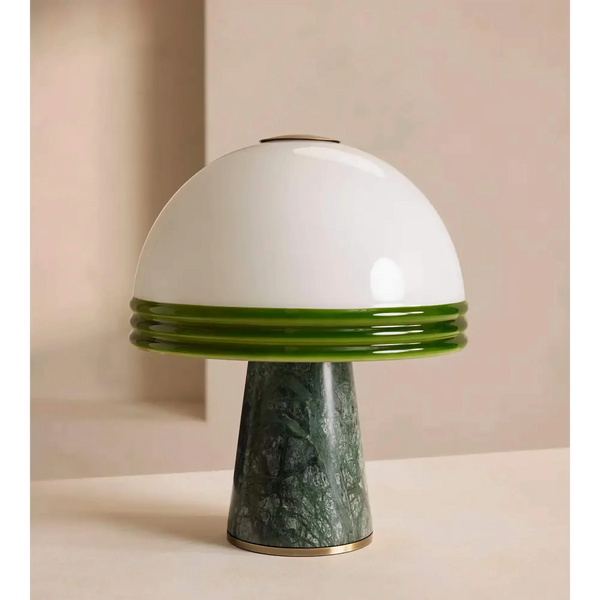 Banded Glass Dome Green Marble Table Lamp