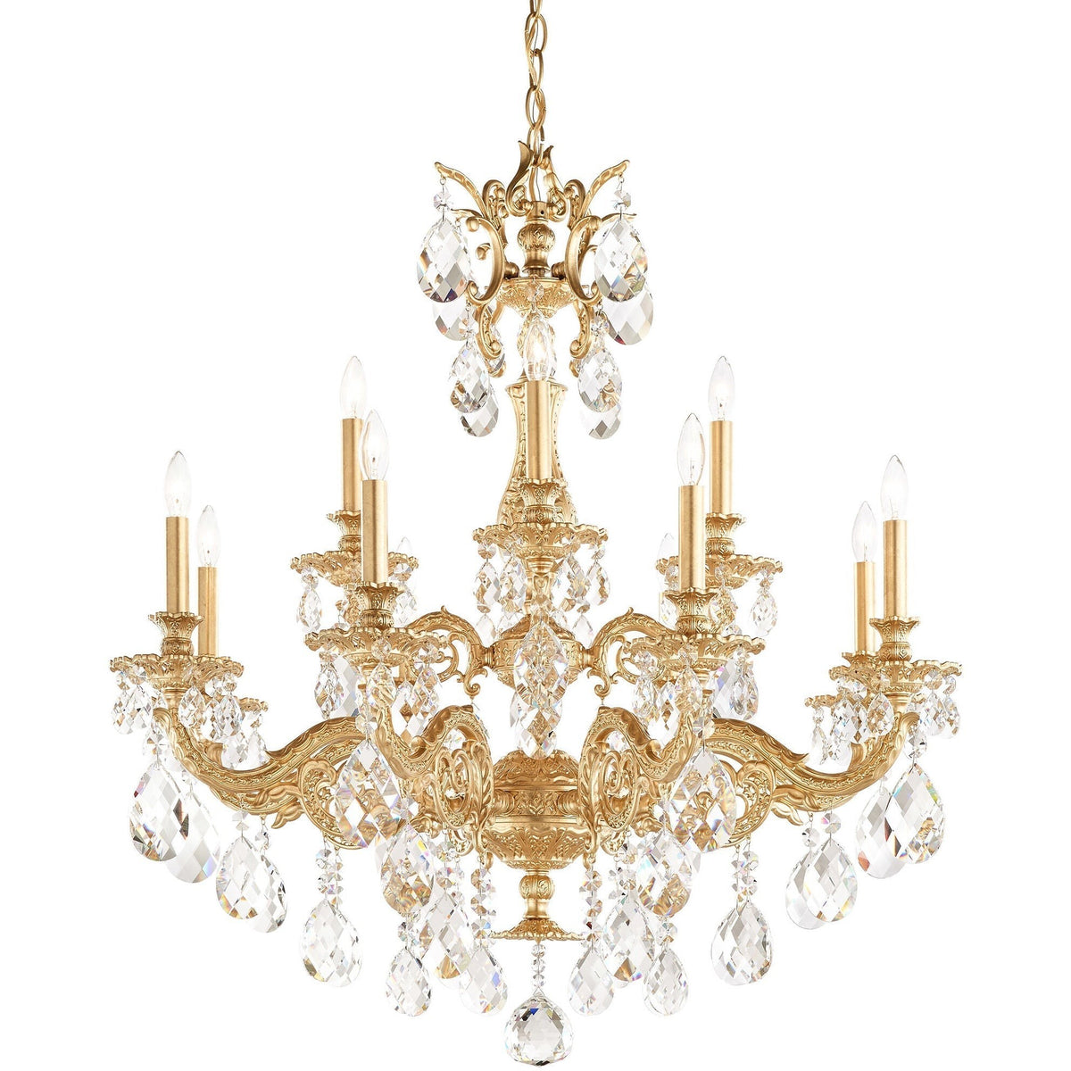 Baroque Tiered Crystal and Metal Candle Chandelier