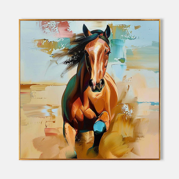 Bay Horse Galloping Through Sunlit Color