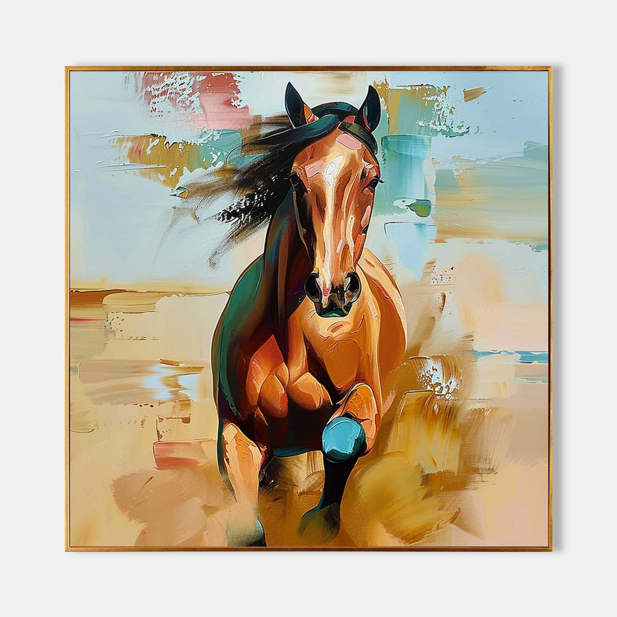 Bay Horse Galloping Through Sunlit Color