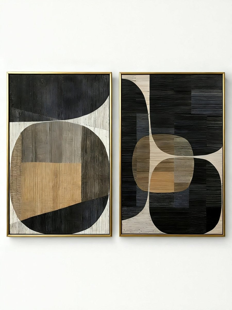 Beige & Black Abstract Painting Set of 2