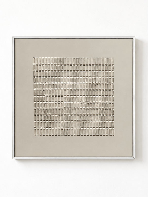Beige Geometric Grid Textured Wall Art