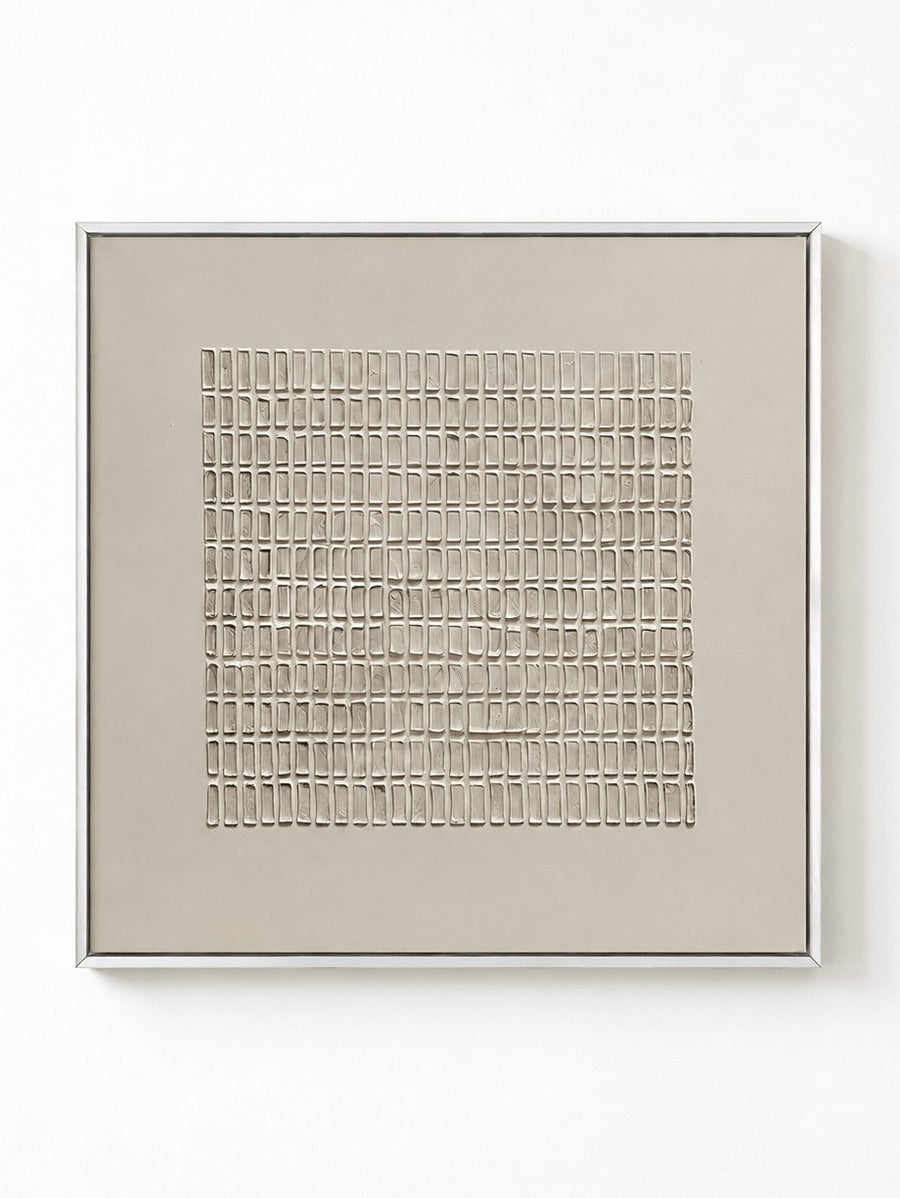 Beige Geometric Grid Textured Wall Art