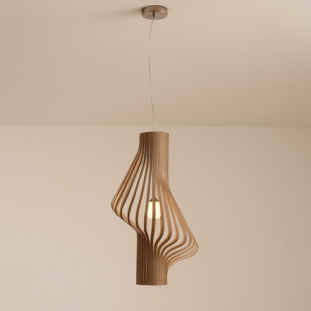 Bentwood Slat and Frosted Glass Globe Pendant