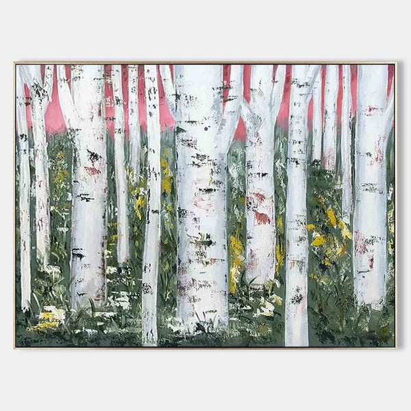 Birch Grove Under a Rose Sky