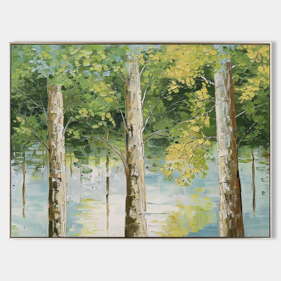 Birch Trunks Above Still Water