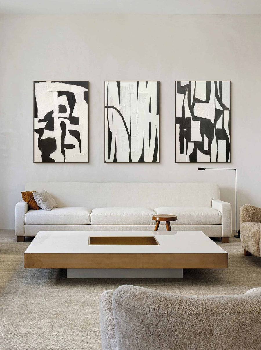 Black and White Abstract Shape Triptych