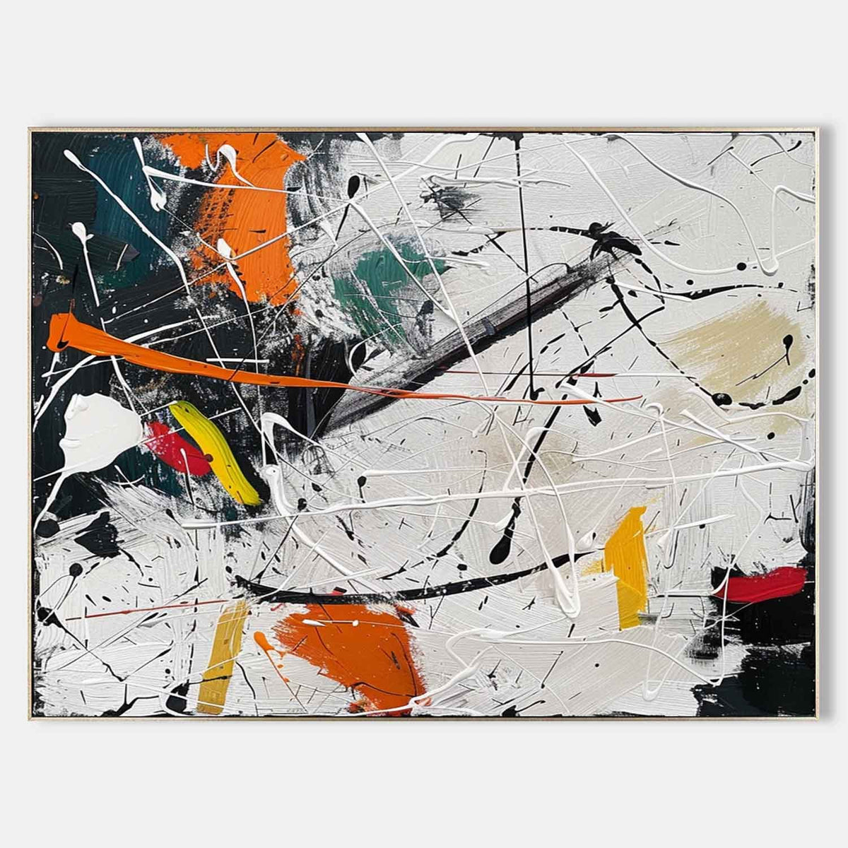 Black and White Drip Abstract with Orange