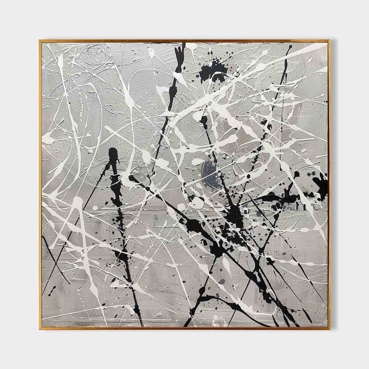 Black and White Drip Lines on Silver Grey